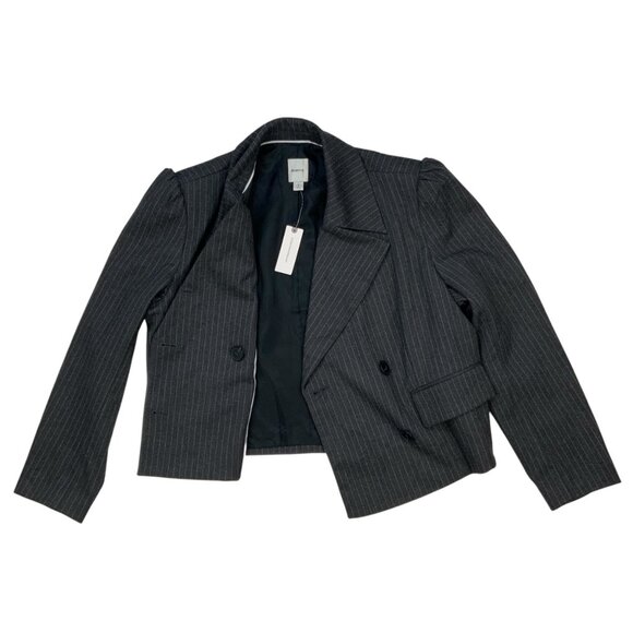 Anthropologie Maeve 80'S Boxy Blazer S Gray Pinstriped Crop Oversized Career NWT - Picture 7 of 13